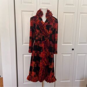 1960s Vintage Wool Plaid Fringe Statement Coat
